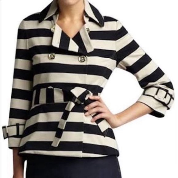 Kate Spade Step Out in Stripes Jacket Belted Short‎ Trench Coat Women's Sz XS - Picture 6 of 7
